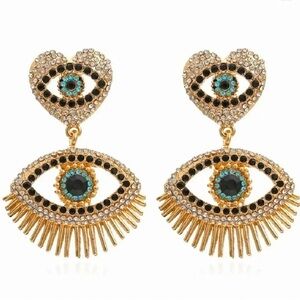 Anthropologie Heart Eyes Crystal Lucky Earrings